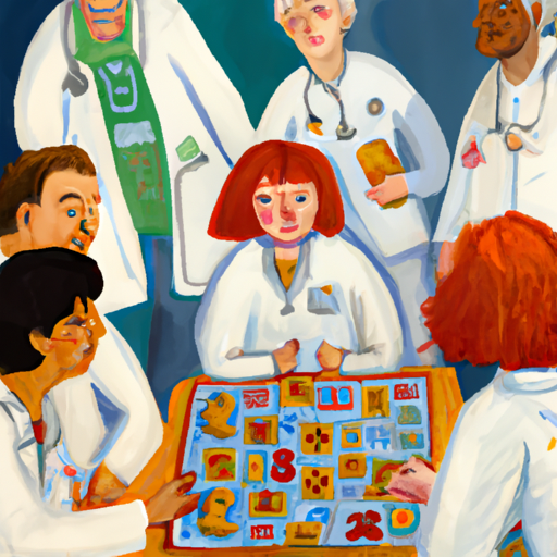 קבוצת רופאים משחקים משחק לוח בנושא רפואי
